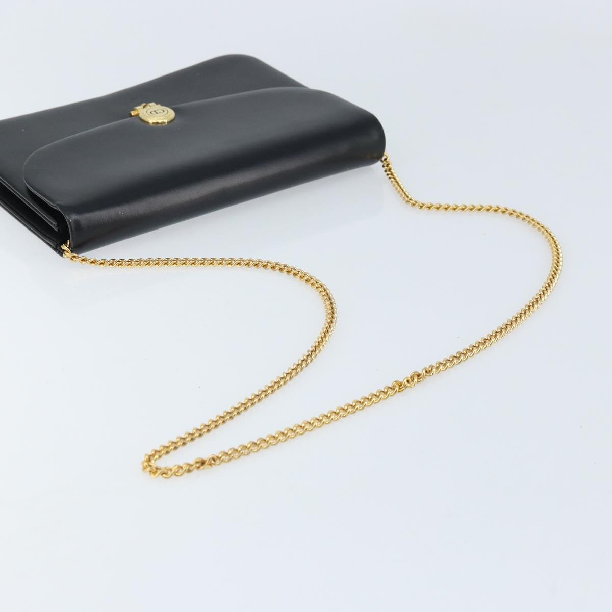 Christian Dior Vintage Cd Chain Flap Shoulder Bag Leather Black Leather Shoulder Bag Bag (Pre-Owned)