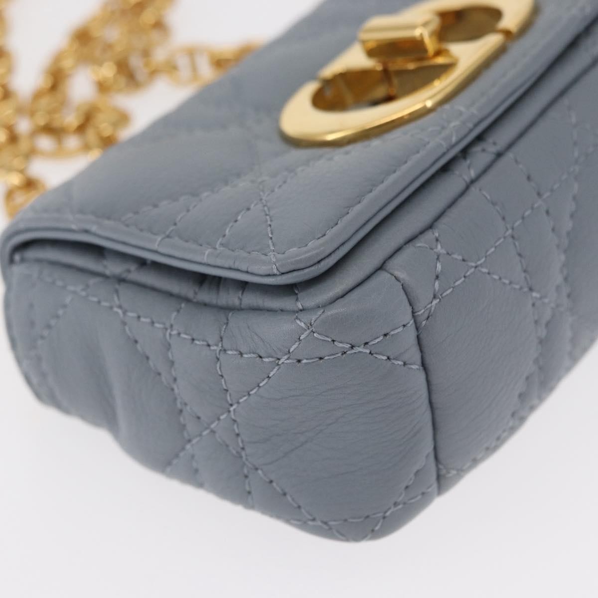 Christian Dior Caro Bag Cannage Quilt Calfskin Blue Leather Shoulder Bag Bag (Pre-Owned)