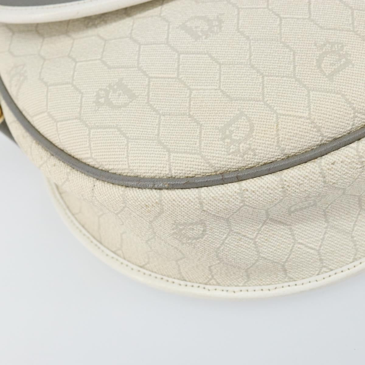 Christian Dior Vintage Honeycomb Flap Crossbody Bag Canvas And Leather White Canvas Shoulder Bag Bag (Pre-Owned)