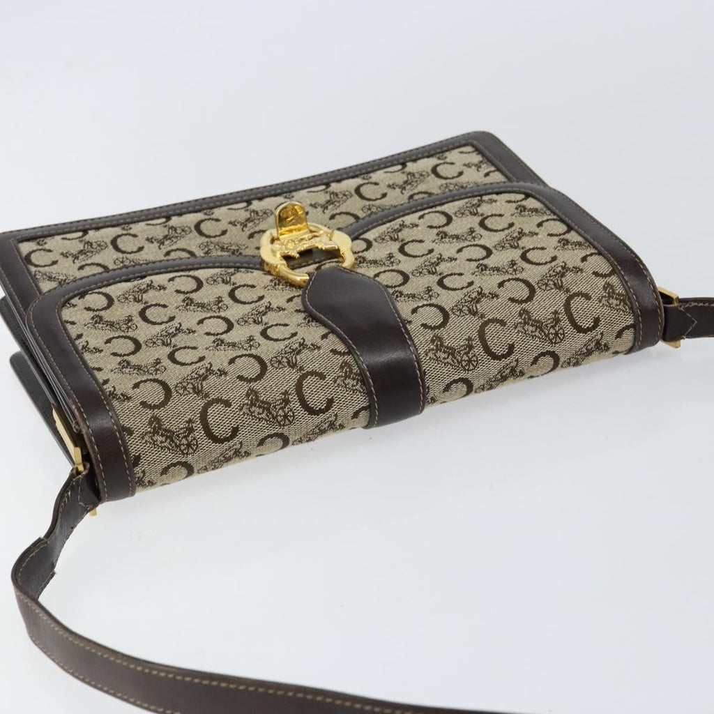 Celine C Sulky Shoulder Bag Canvas And Leather Brown Canvas Shoulder Bag Bag
