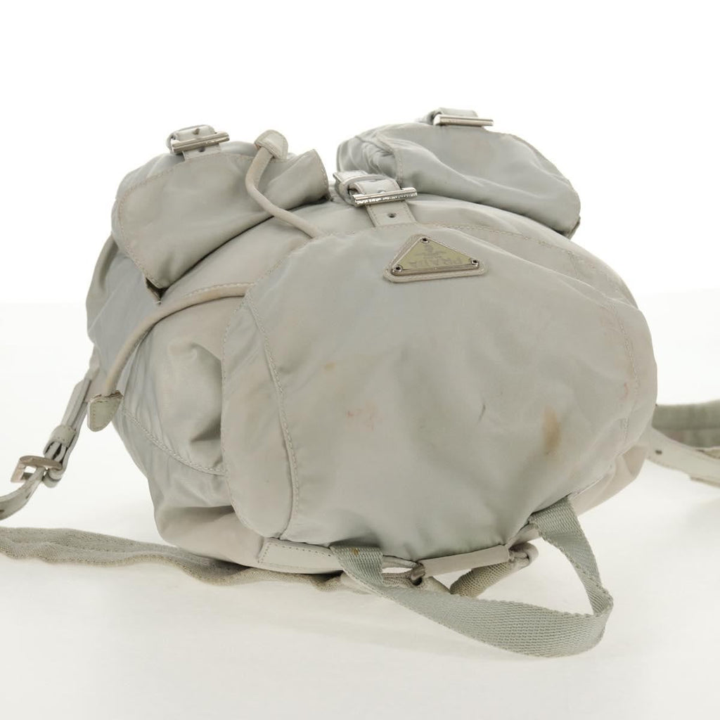 Prada Double Pocket Backpack Chain Shoulder Bag Re-Nylon Gray Nylon Backpack Bag