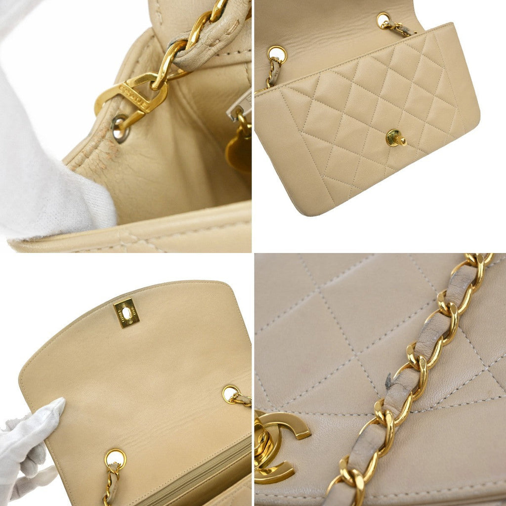 Chanel Diana Flap Bag Quilted Lambskin Beige Leather Shoulder Bag Bag