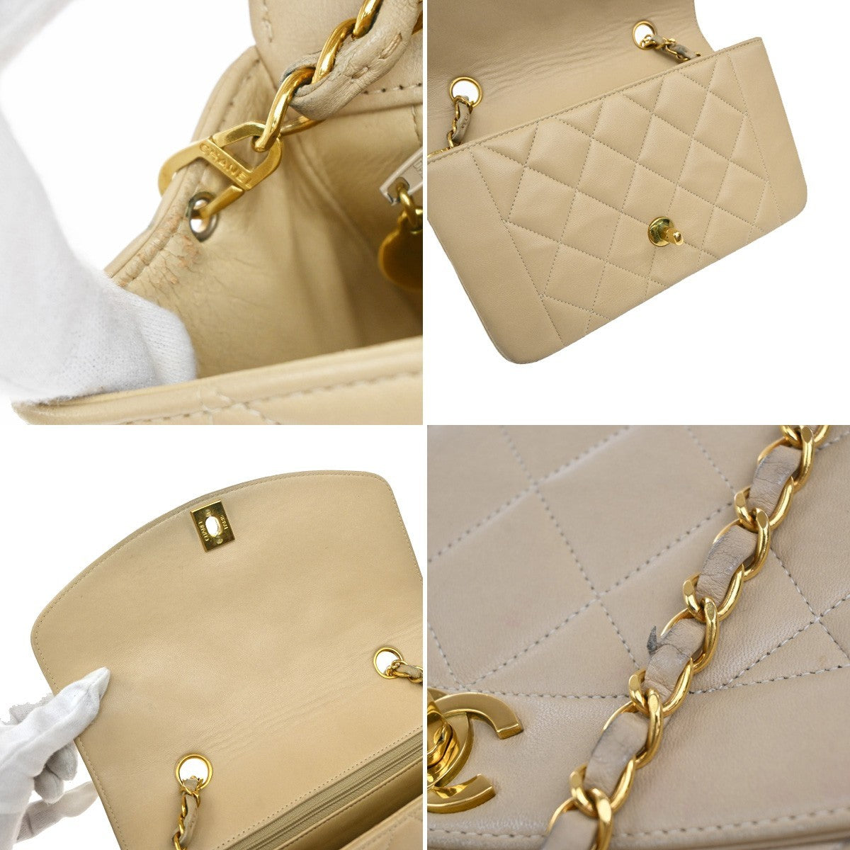 Chanel Diana Flap Bag Quilted Lambskin Beige Leather Shoulder Bag Bag