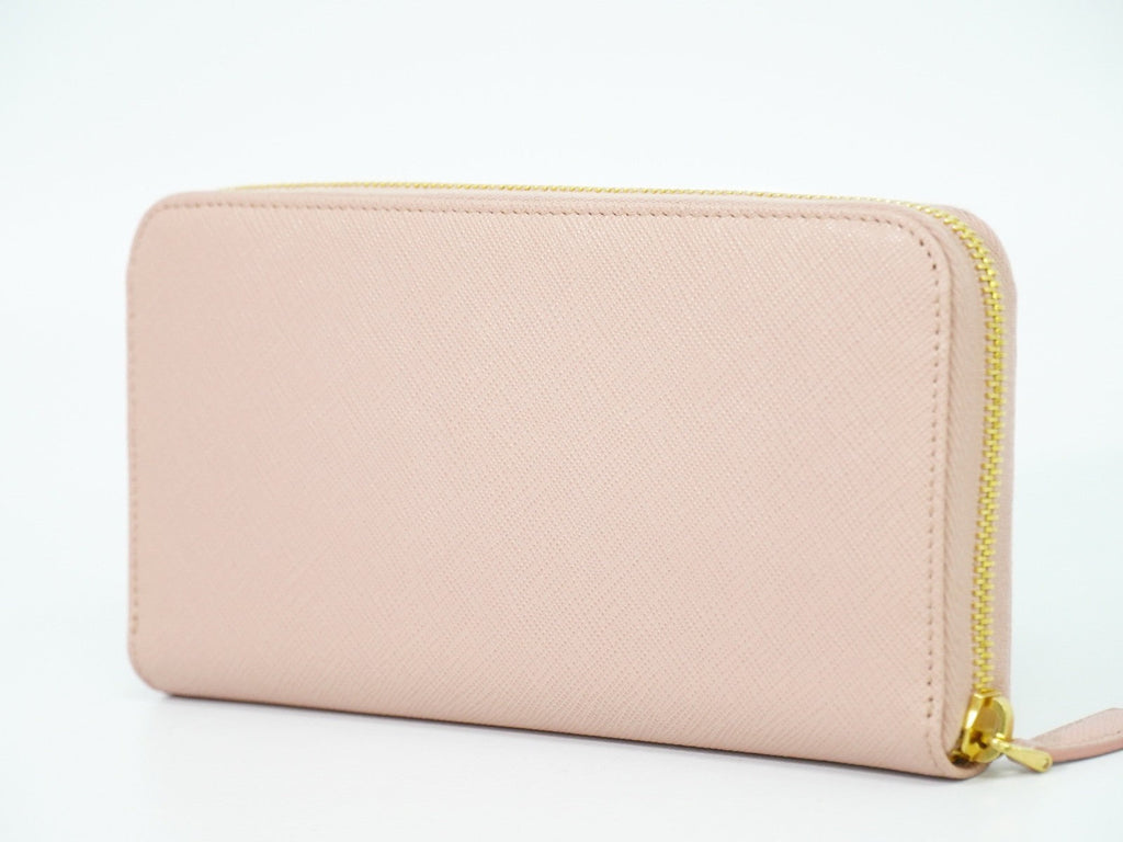 Prada Bow Zip Around Wallet Saffiano Leather Pink Leather Wallets Accessory