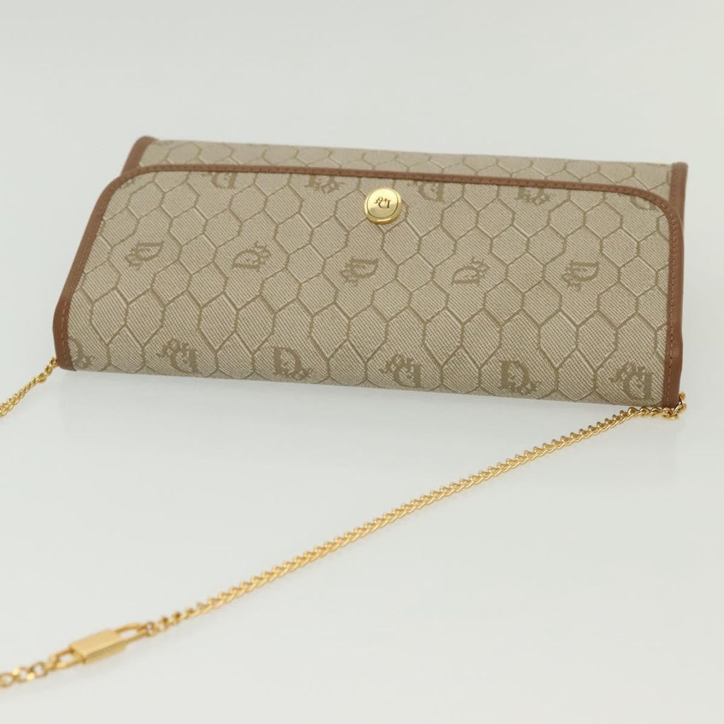 Christian Dior Vintage Honeycomb Chain Canvas Beige Canvas Bag (Pre-Owned)