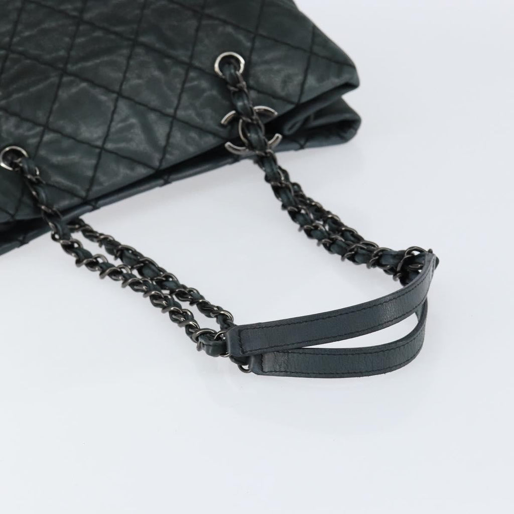 Chanel Cc Charm Tote Quilted Iridescent Calfskin Green Leather Tote Bag Bag