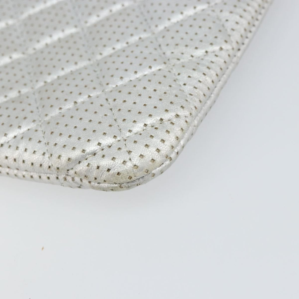 Chanel O Case Clutch Quilted Perforated Lambskin Silver Leather Clutche & Pouche Bag