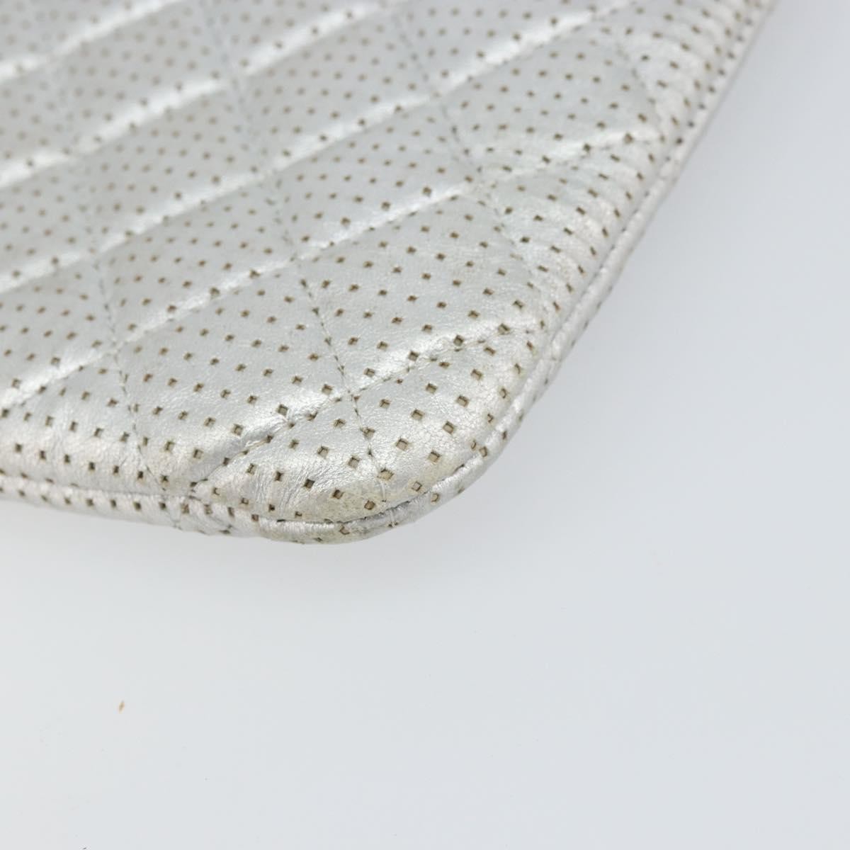 Chanel O Case Clutch Quilted Perforated Lambskin Silver Leather Clutche & Pouche Bag