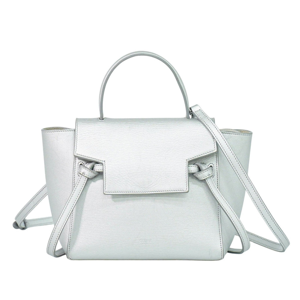 Celine Belt Bag Textured Leather Silver Leather Handbag