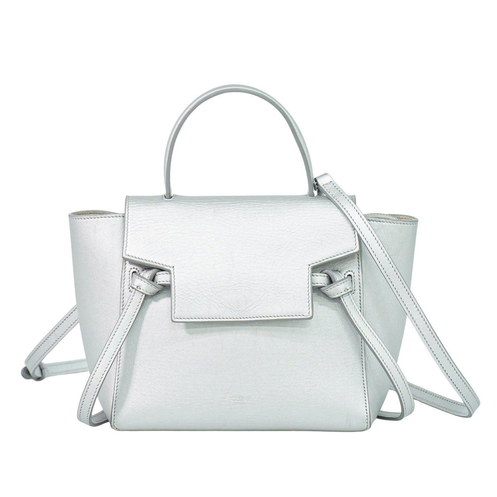 Celine Belt Bag Textured Leather Silver Leather Handbag