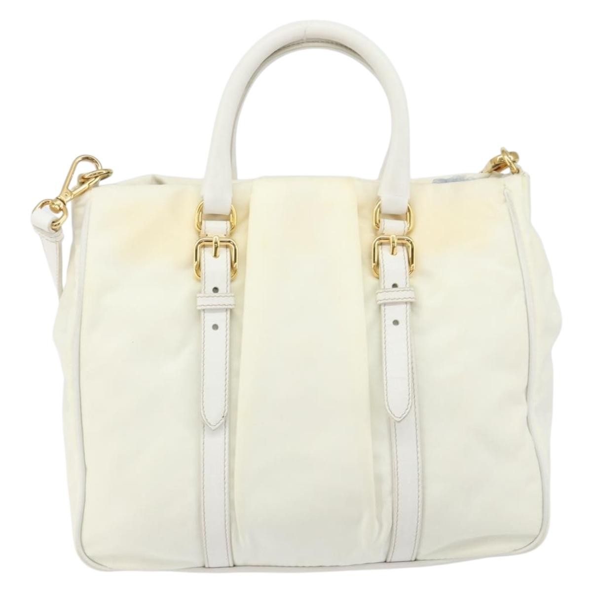 Prada Vintage Tote Tessuto With Leather White Nylon Tote Bag Bag