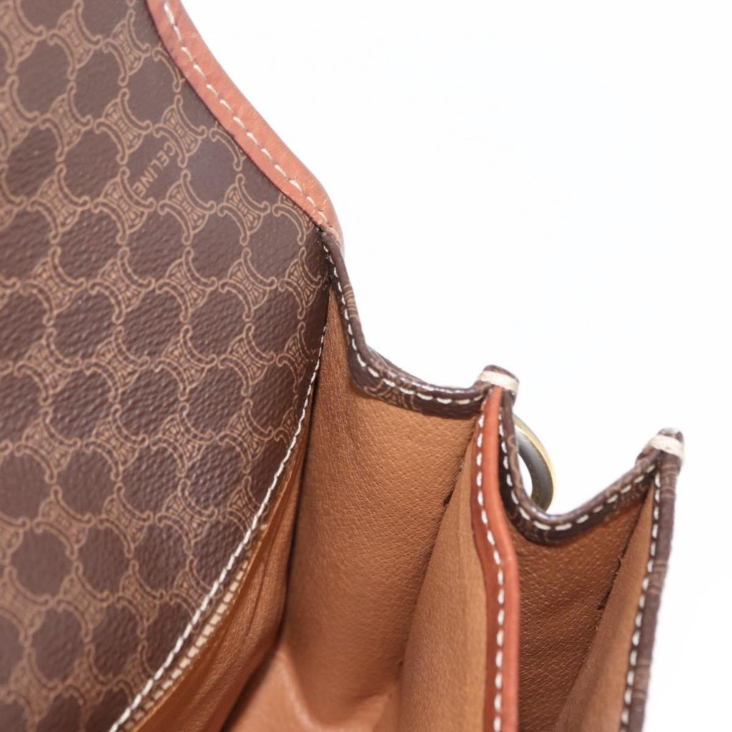 Celine Vintage Macadam Shoulder Bag Canvas Brown Canvas Shoulder Bag Bag