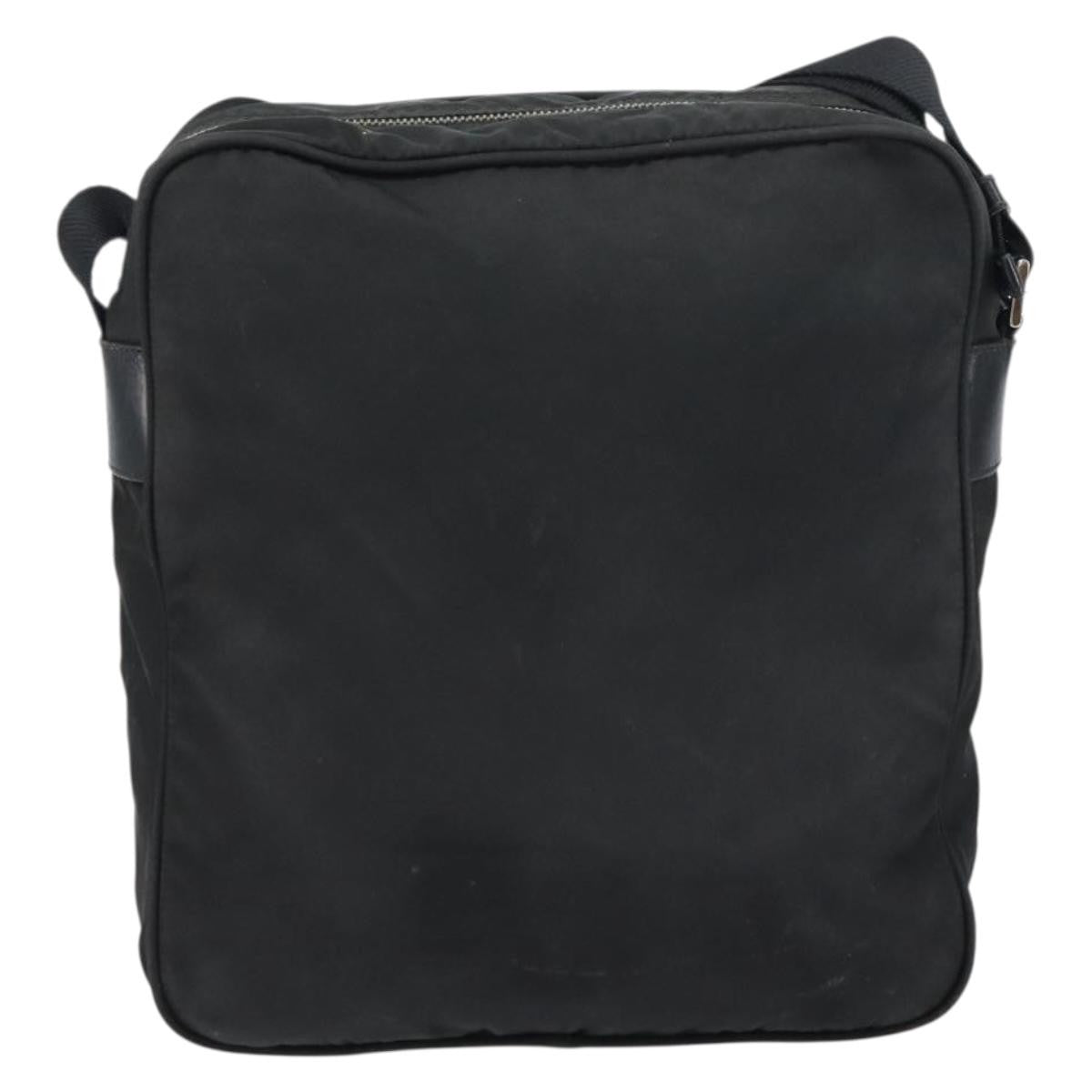Prada Front Pocket Zip Messenger Bag Tessuto With Saffiano Leather Black Nylon Shoulder Bag Bag