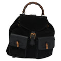 Gucci Vintage Bamboo Backpack Suede Black Suede Backpack Bag (Pre-Owned)