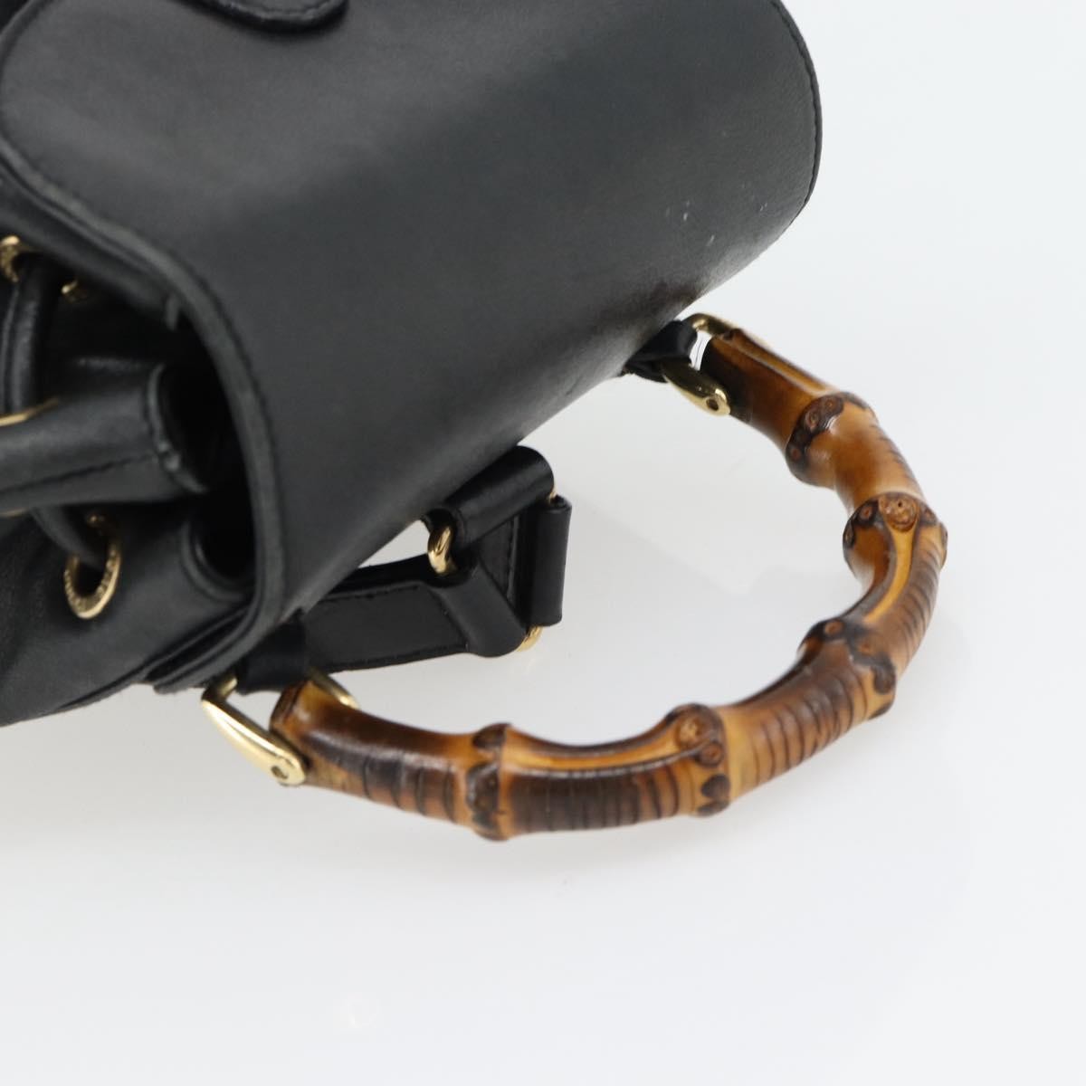 Gucci Vintage Bamboo Backpack Leather Black Leather Backpack Bag (Pre-Owned)