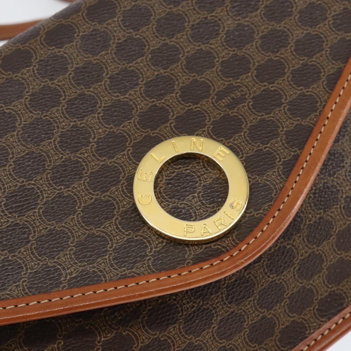 Celine Vintage Macadam Circle Logo Shoulder Bag Canvas And Leather Brown Canvas Shoulder Bag Bag