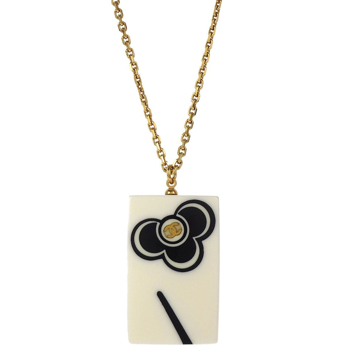 Chanel Vintage Cc Rectangular Pendant Necklace Metal And Resin Gold Gold_Plated Necklace Jewelry
