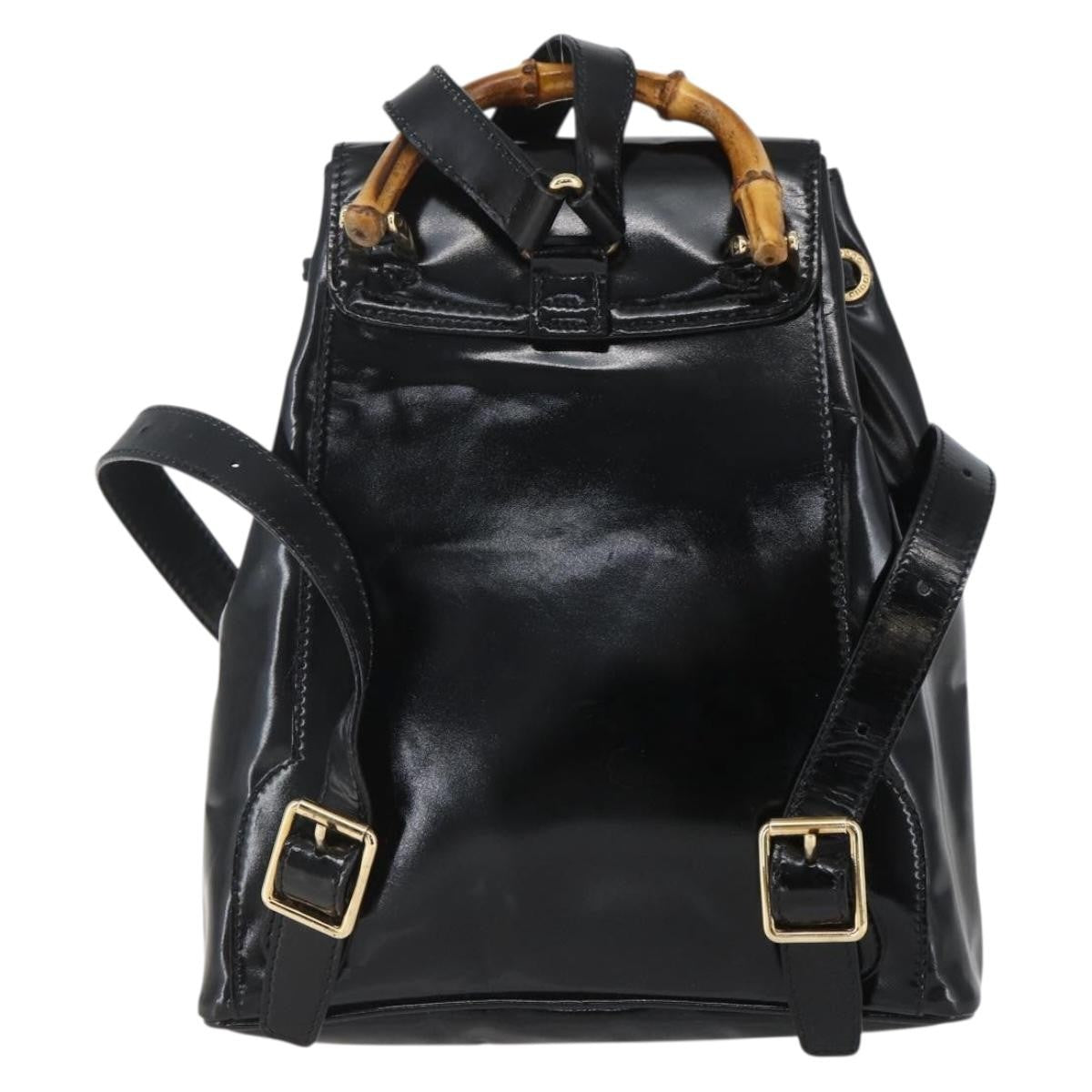 Gucci Vintage Bamboo Backpack Patent Black Patent_Leather Backpack Bag (Pre-Owned)
