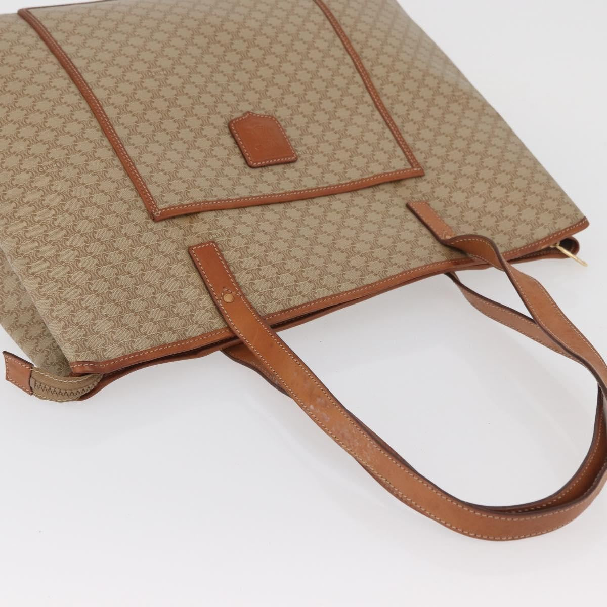 Celine Vintage Macadam Tote Bag Canvas And Leather Beige Canvas Tote Bag Bag
