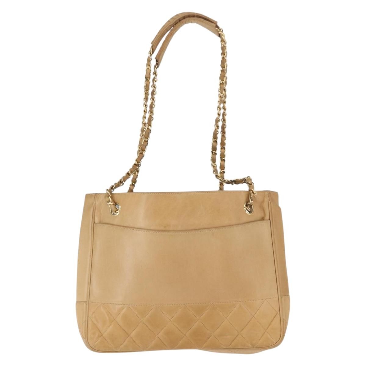 Chanel Vintage Shopping Tote Lambskin Beige Leather Tote Bag Bag