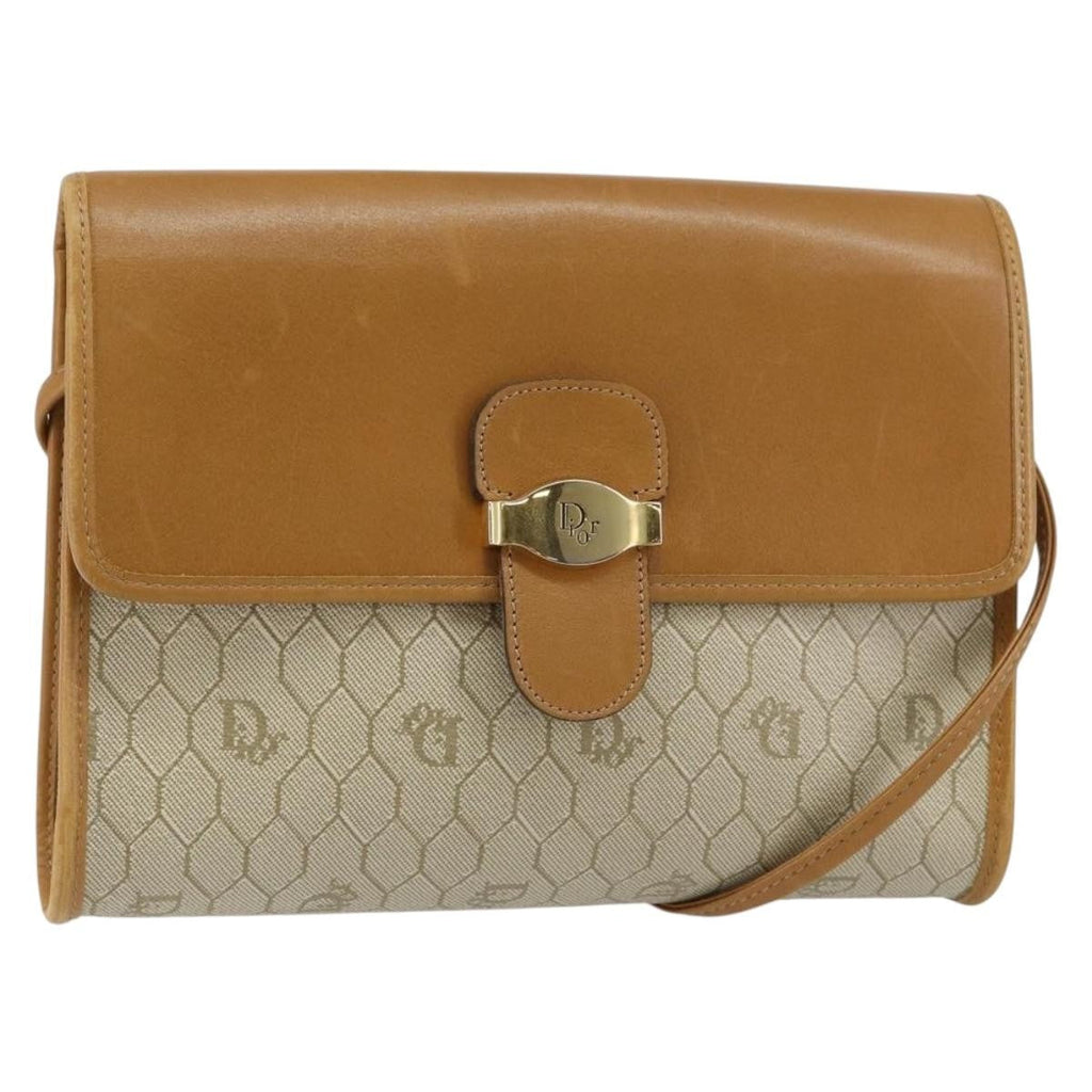 Christian Dior Vintage Honeycomb Flap Crossbody Bag Canvas And Leather Beige Canvas Shoulder Bag Bag (Pre-Owned)