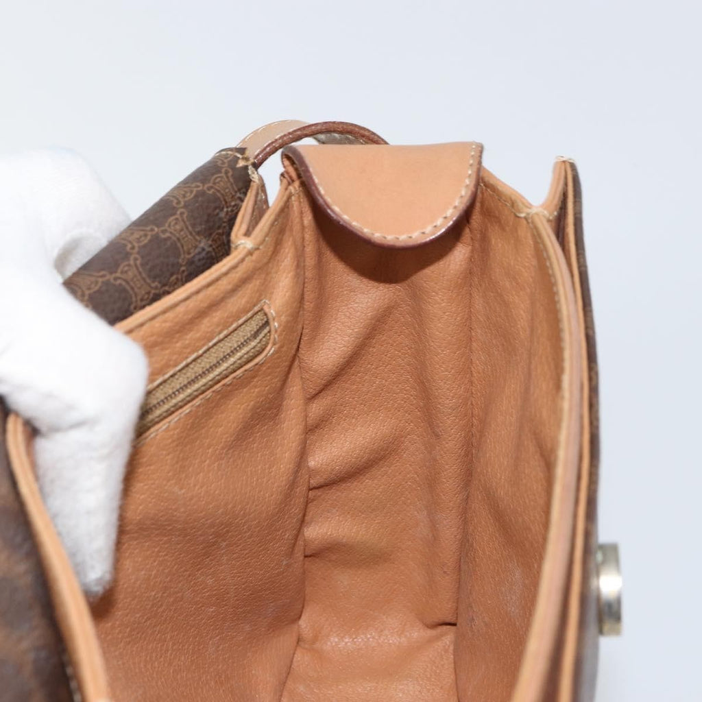 Celine Vintage Macadam Circle Logo Shoulder Bag Canvas And Leather Brown Canvas Shoulder Bag Bag