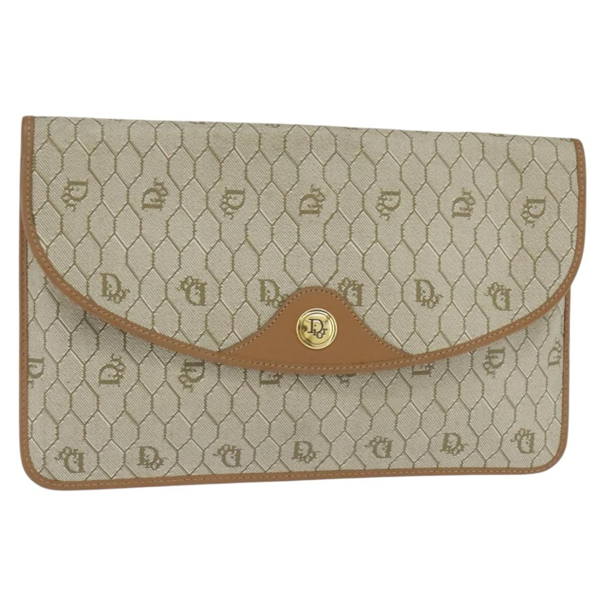 Christian Dior Vintage Honeycomb Clutch Canvas Beige Canvas Clutche & Pouche Bag (Pre-Owned)