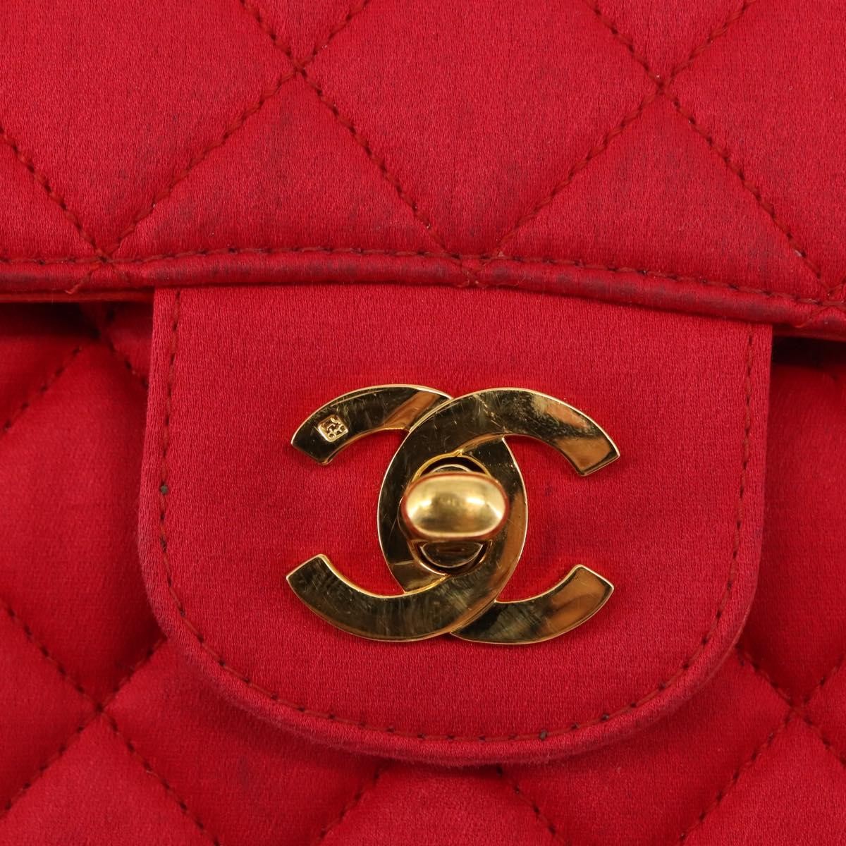 Chanel Timeless - Classic Double Flap Bag Quilted Satin Red Satin Shoulder Bag Bag