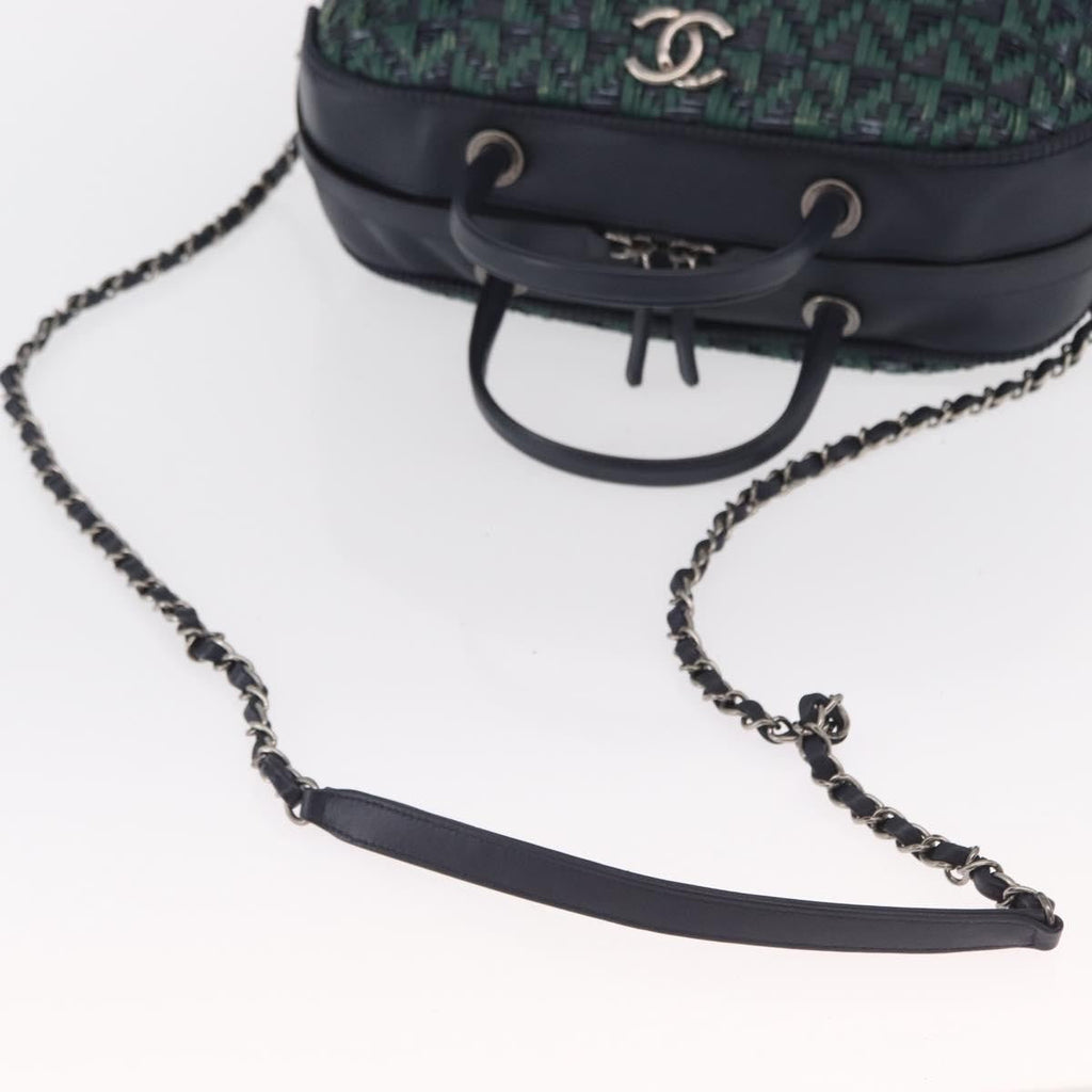 Chanel Convertible Chain Bowler Bag Woven Calfskin Green Leather Handbag