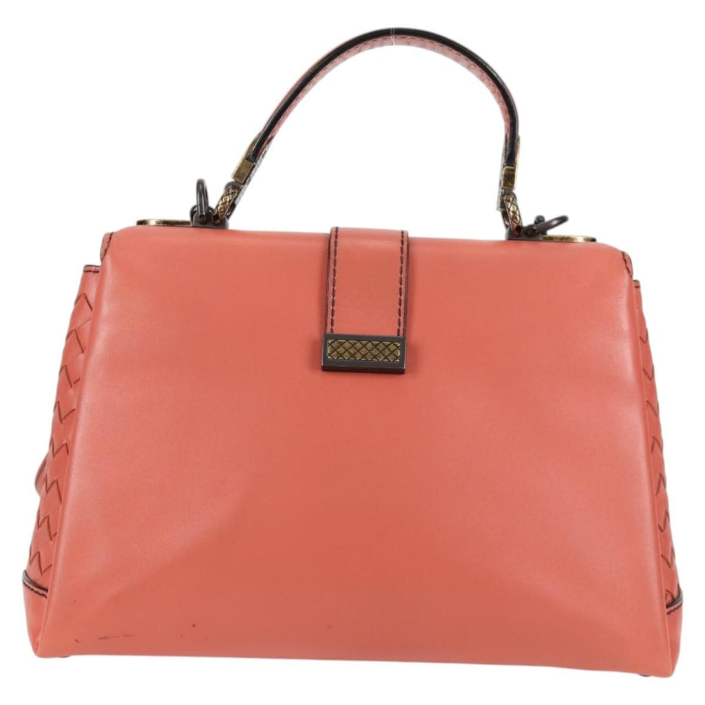Bottega Veneta Piazza Top Handle Bag Leather With Intrecciato Detail Pink Leather Handbag