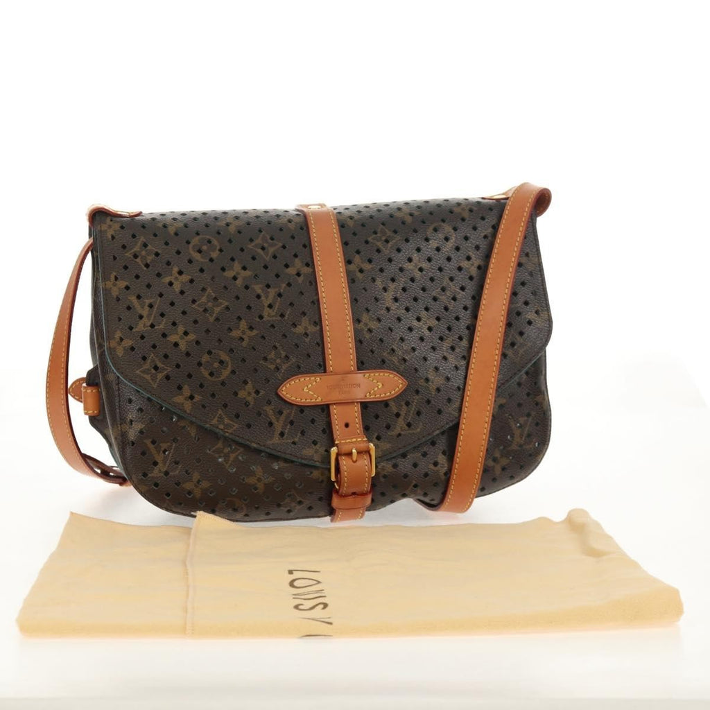 Louis Vuitton Flore Saumur Handbag Perforated Monogram Canvas Brown Canvas Shoulder Bag