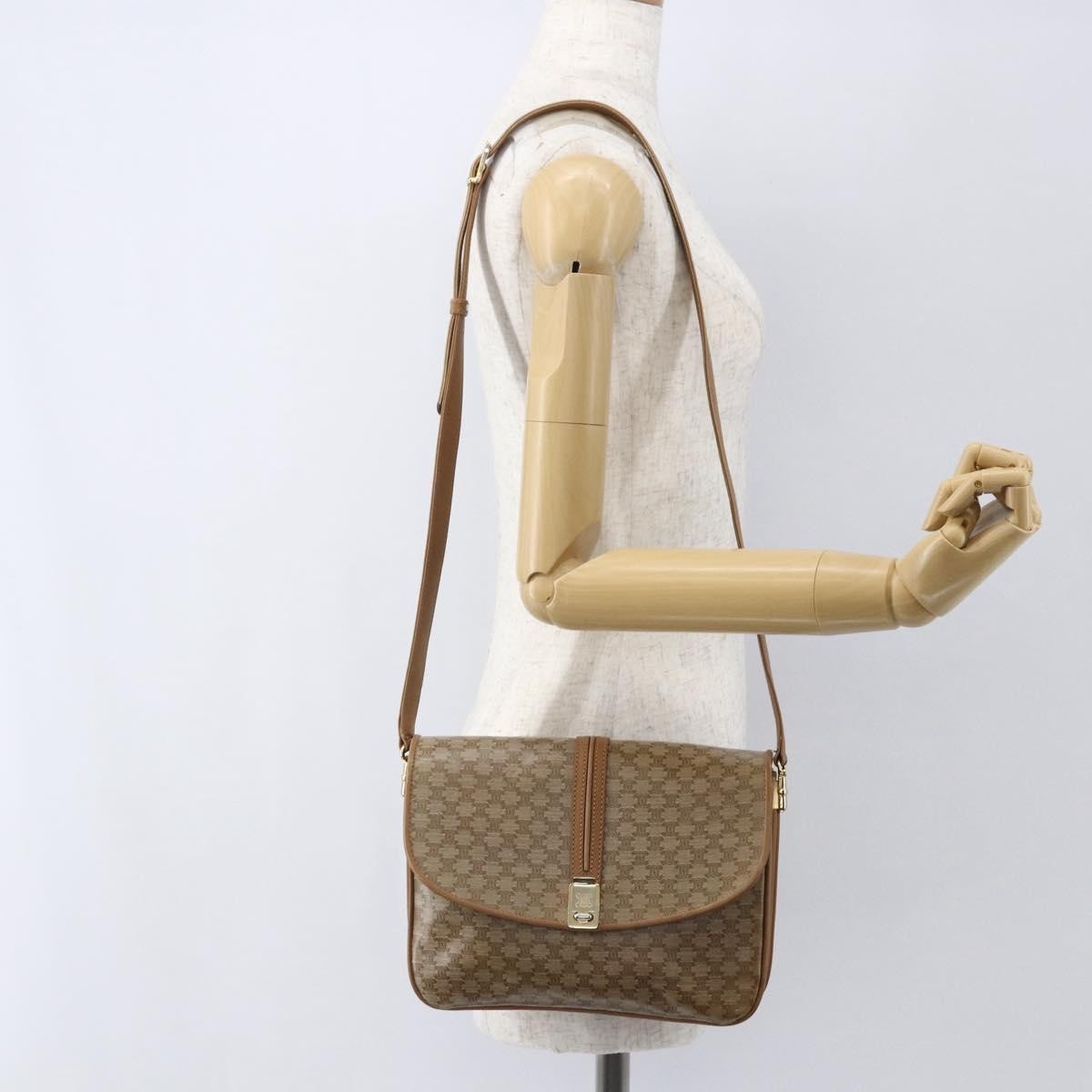 Celine Vintage Macadam Shoulder Bag Canvas And Leather Beige Canvas Shoulder Bag Bag