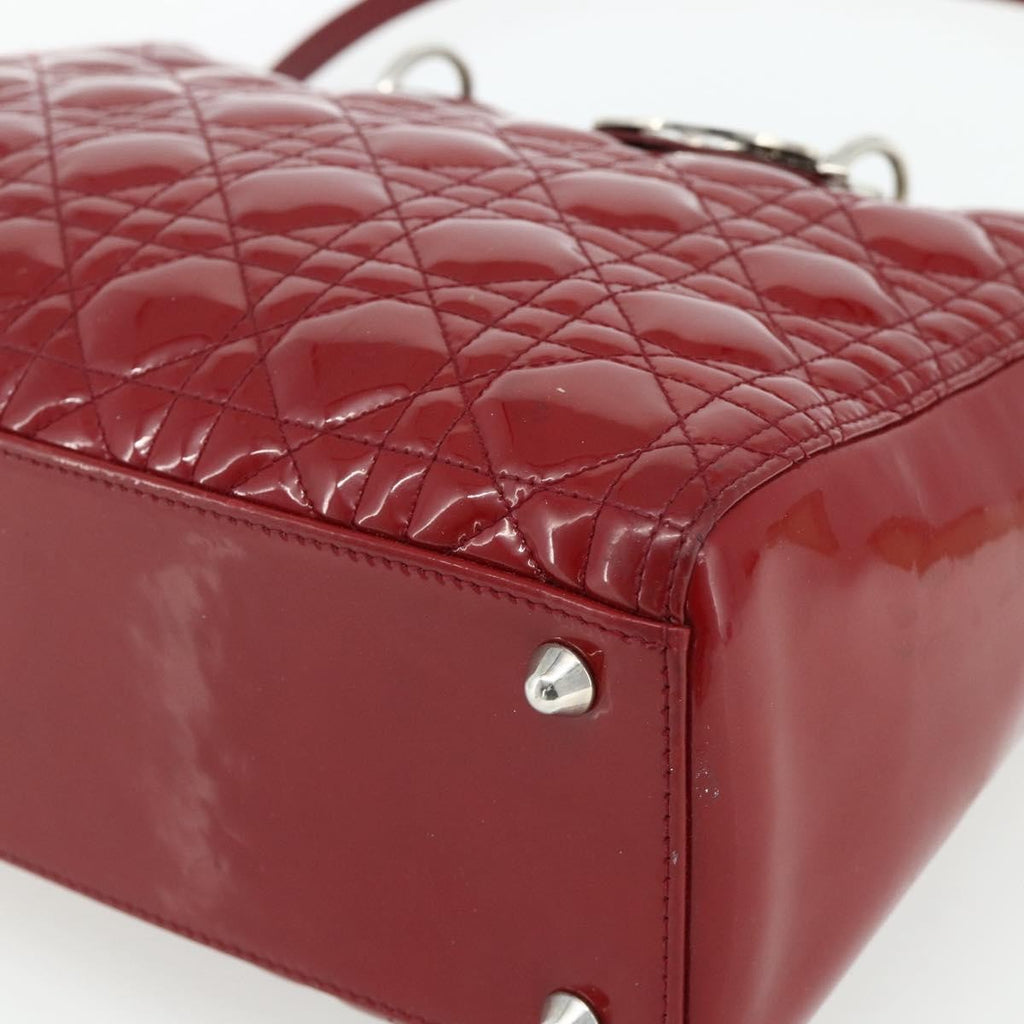 Christian Dior Lady Dior Bag Cannage Quilt Patent Red Patent_Leather Handbag (Pre-Owned)
