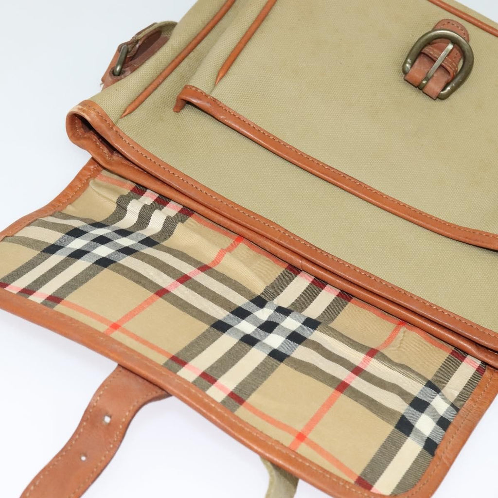 Burberry Front Pocket Messenger Bag Canvas Beige Canvas Shoulder Bag