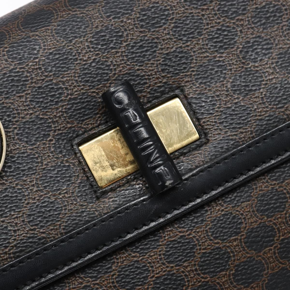 Celine Vintage Convertible Top Handle Bag Macadam Coated Canvas Black Canvas Handbag