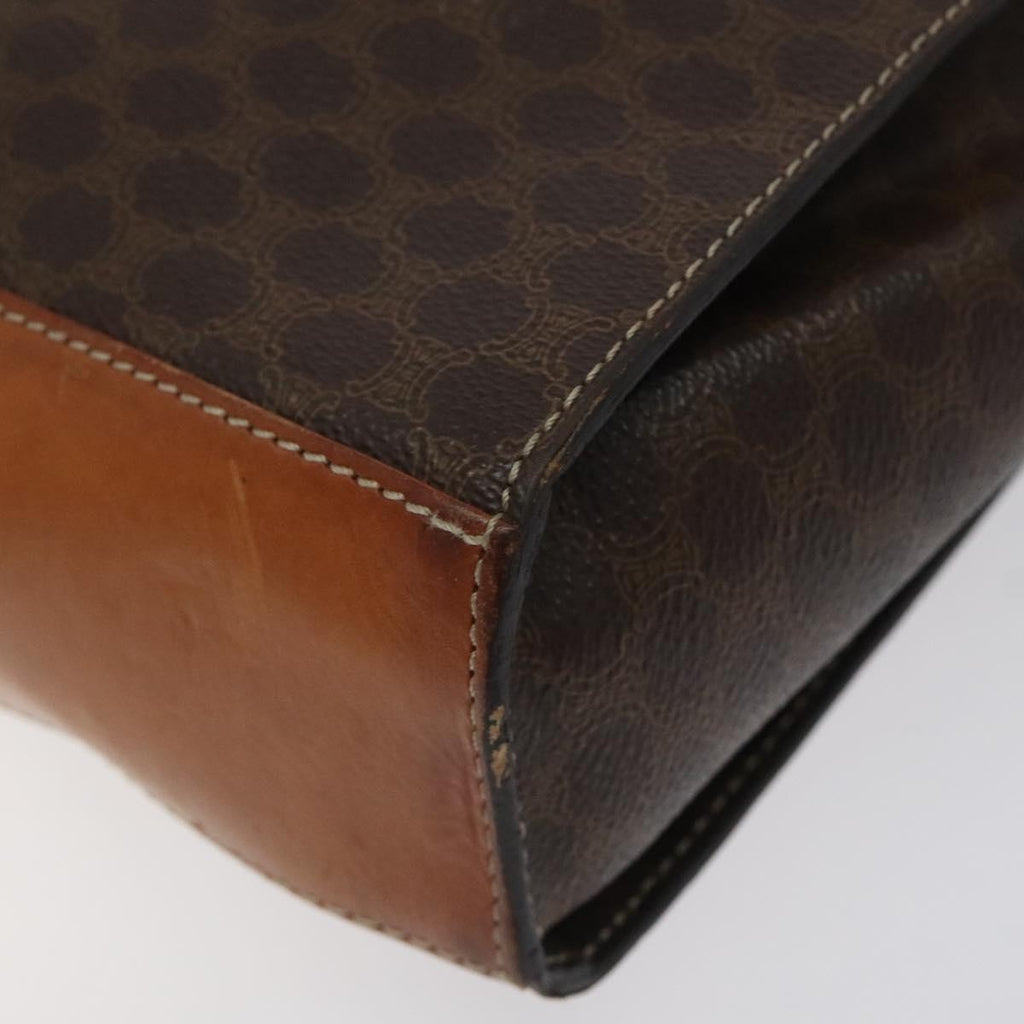Celine Vintage Macadam Circle Logo Shoulder Bag Canvas And Leather Brown Canvas Shoulder Bag Bag