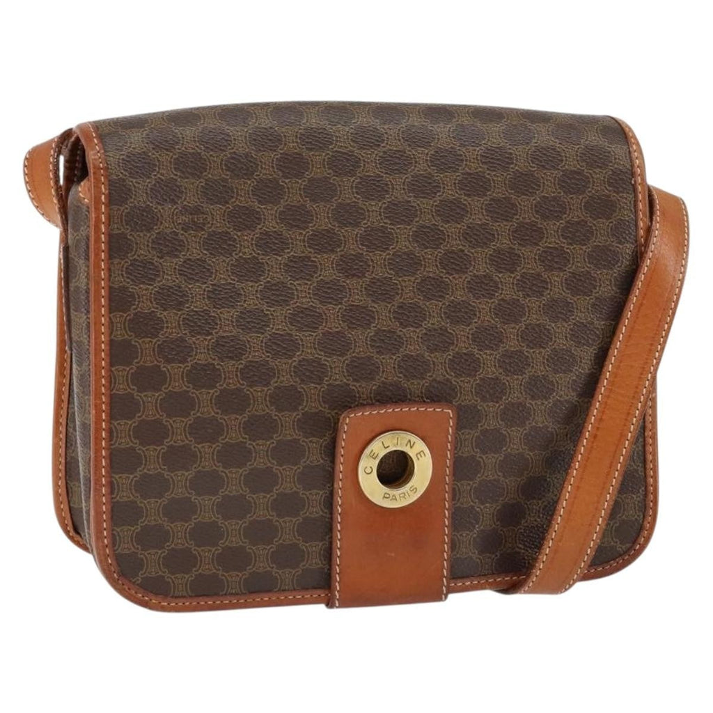 Celine Vintage Macadam Shoulder Bag Canvas And Leather Brown Canvas Shoulder Bag Bag