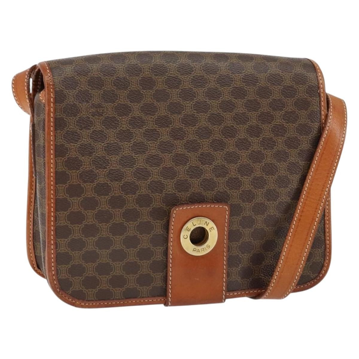 Celine Vintage Macadam Shoulder Bag Canvas And Leather Brown Canvas Shoulder Bag Bag