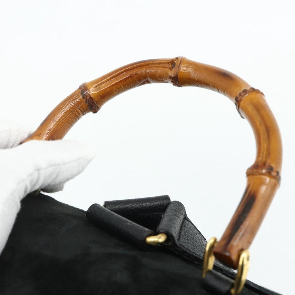 Gucci Vintage Bamboo Backpack Suede Black Suede Backpack Bag (Pre-Owned)