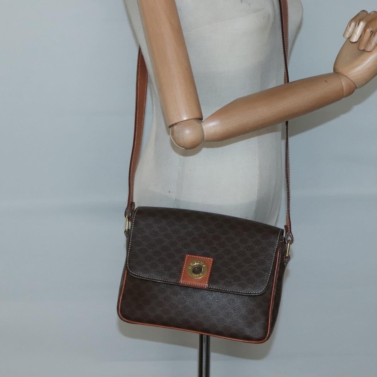 Celine Vintage Macadam Shoulder Bag Canvas And Leather Brown Canvas Shoulder Bag Bag