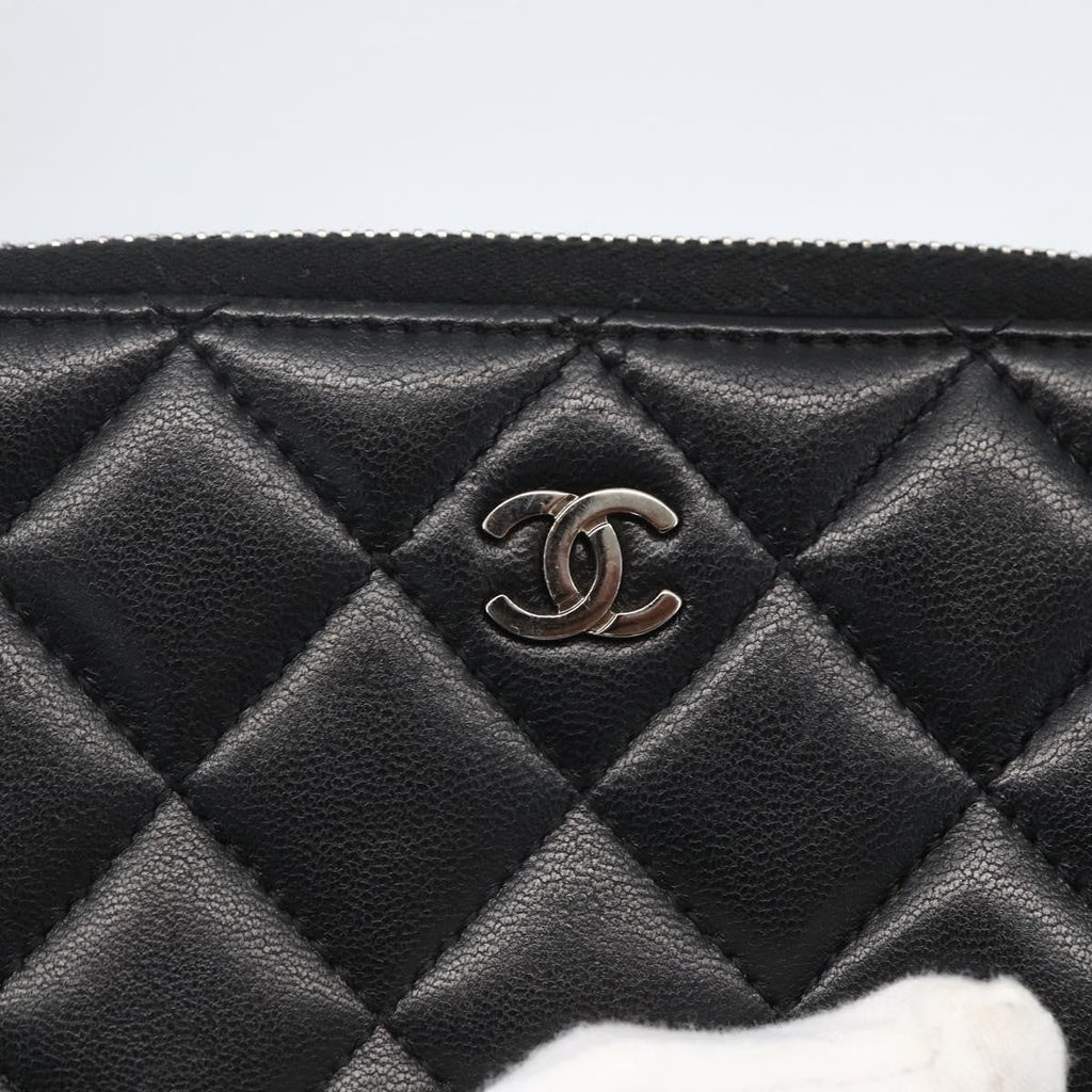 Chanel Zip Around Organizer Wallet Quilted Lambskin Black Leather Wallets Accessory