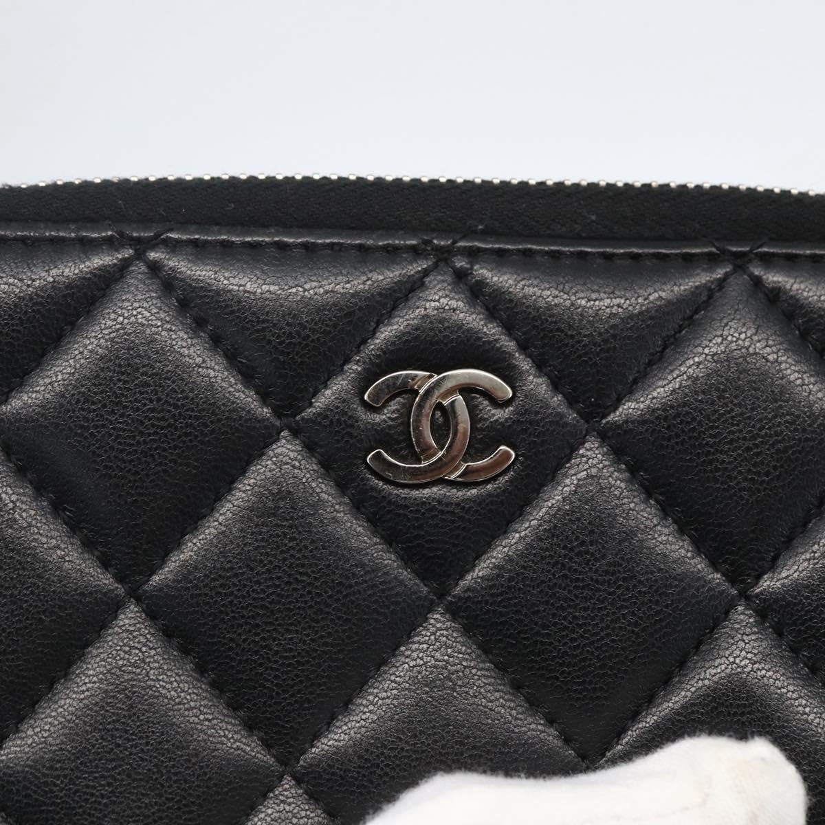 Chanel Zip Around Organizer Wallet Quilted Lambskin Black Leather Wallets Accessory