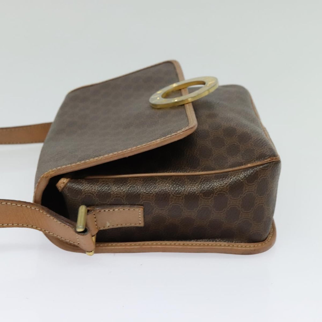 Celine Vintage Macadam Circle Logo Shoulder Bag Canvas And Leather Brown Canvas Shoulder Bag Bag