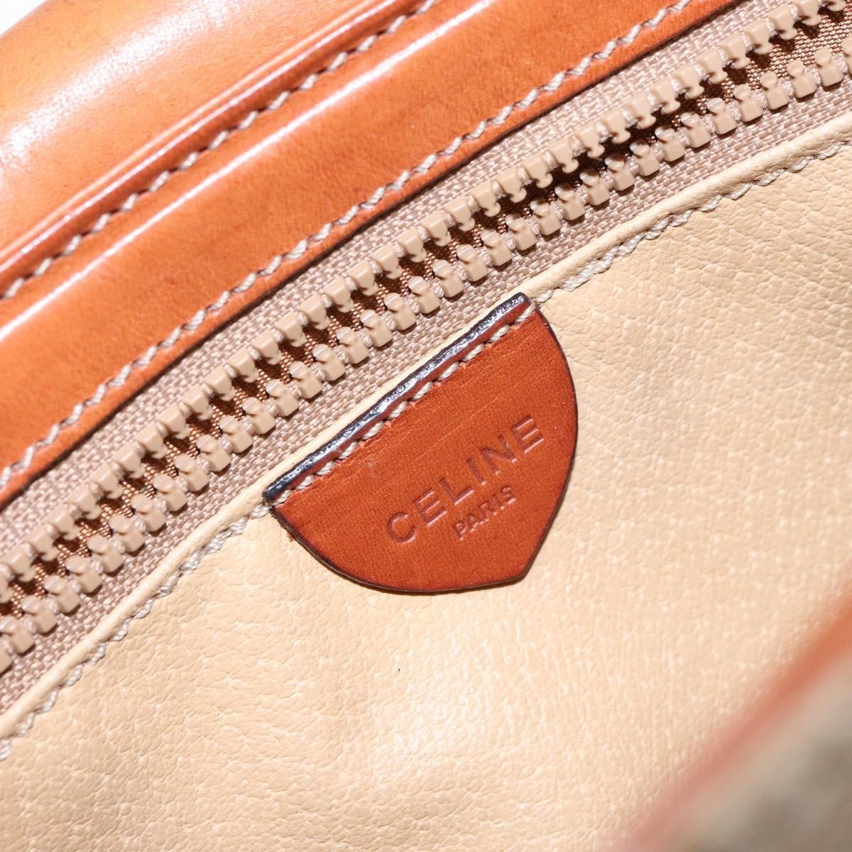 Celine Vintage Macadam Shoulder Bag Canvas And Leather Beige Canvas Bag