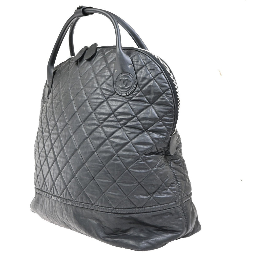 Chanel Horizontal Sport Weekender Bag Quilted Coated Canvas Black Nylon Travel Bag Bag