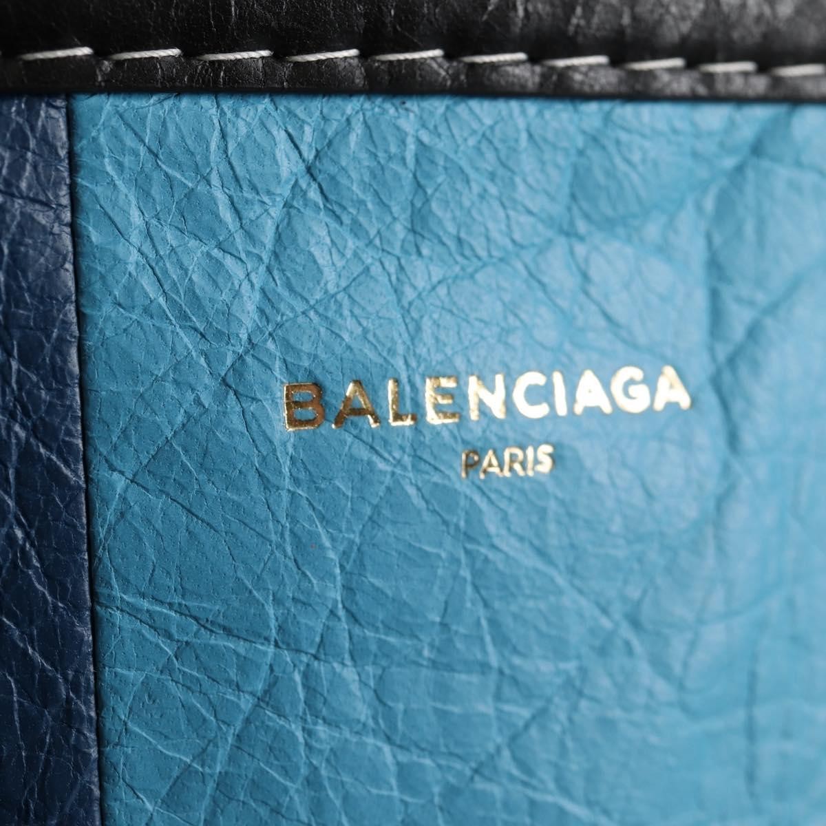 Balenciaga Bazar Convertible Tote Striped Leather Blue Leather Tote Bag