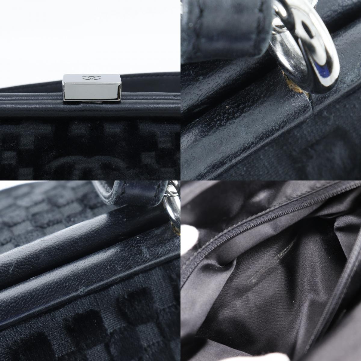Chanel Vintage Cc Side Belted Bowler Bag Check Embossed Velvet Black Velvet Shoulder Bag Bag