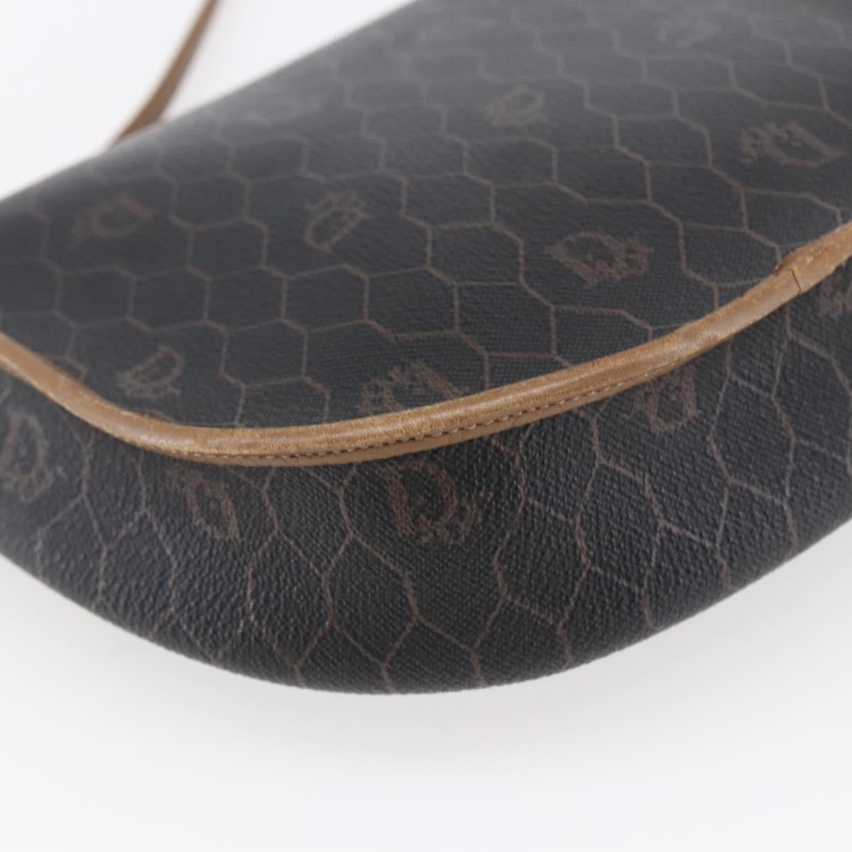 Christian Dior Vintage Honeycomb Flap Crossbody Bag Canvas And Leather Black Canvas Shoulder Bag Bag (Pre-Owned)