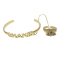 Chanel Logo Bangle With Chain Attached Cc Ring Metal With Crystal Gold Gold_Plated Bracelet Jewelry