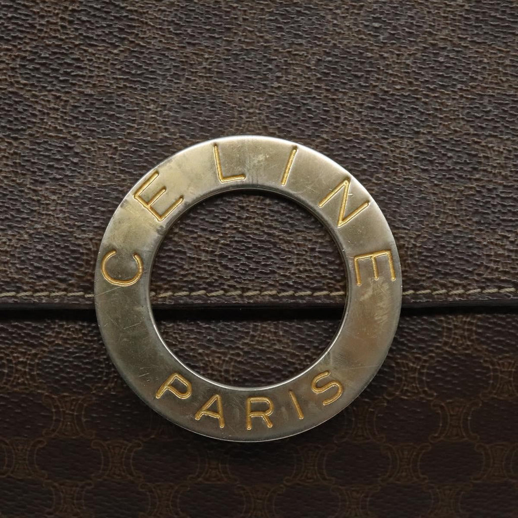 Celine Vintage Macadam Circle Logo Shoulder Bag Canvas And Leather Brown Canvas Shoulder Bag Bag